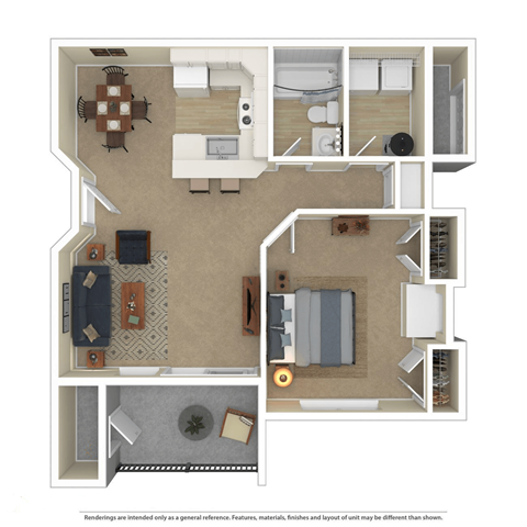 Floor plan for 1 bed, 1 bath, 718 sqft
